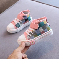 children canvas shoes 2022 spring new kids fashion britain breathable hook loop assorted casual girls high top lattice sneaker