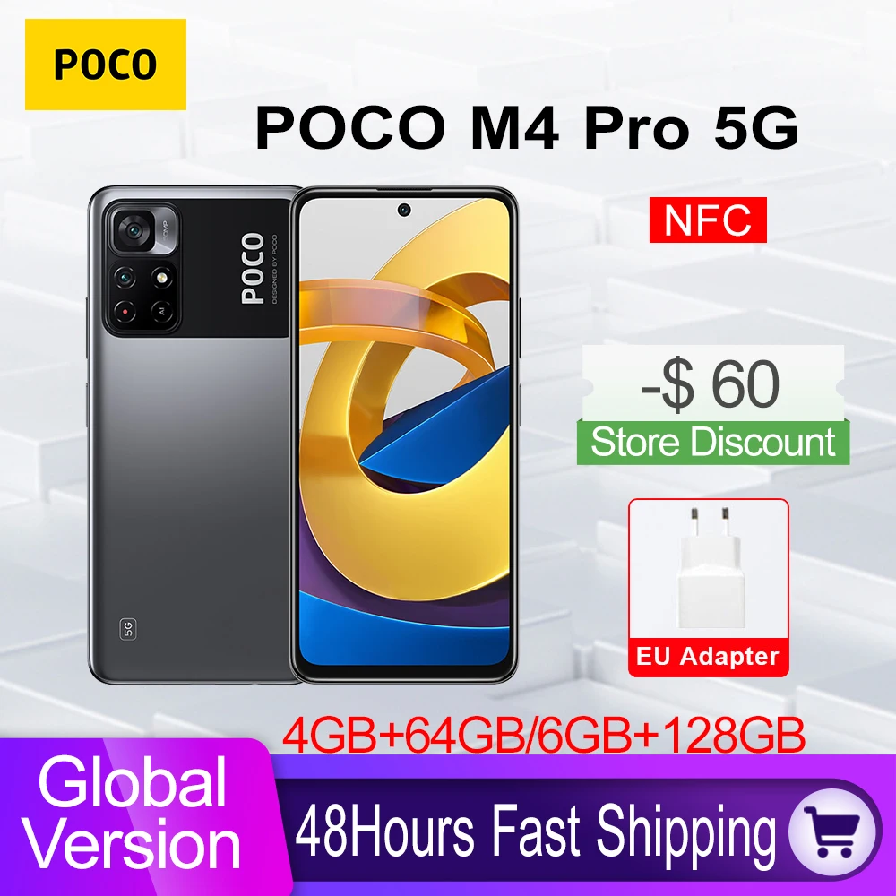 Фото Глобальная версия POCO M4 Pro 5G 90Hz 6 &quotFHD + Dot Display Dimensity 810 33W быстрая зарядка Android камера