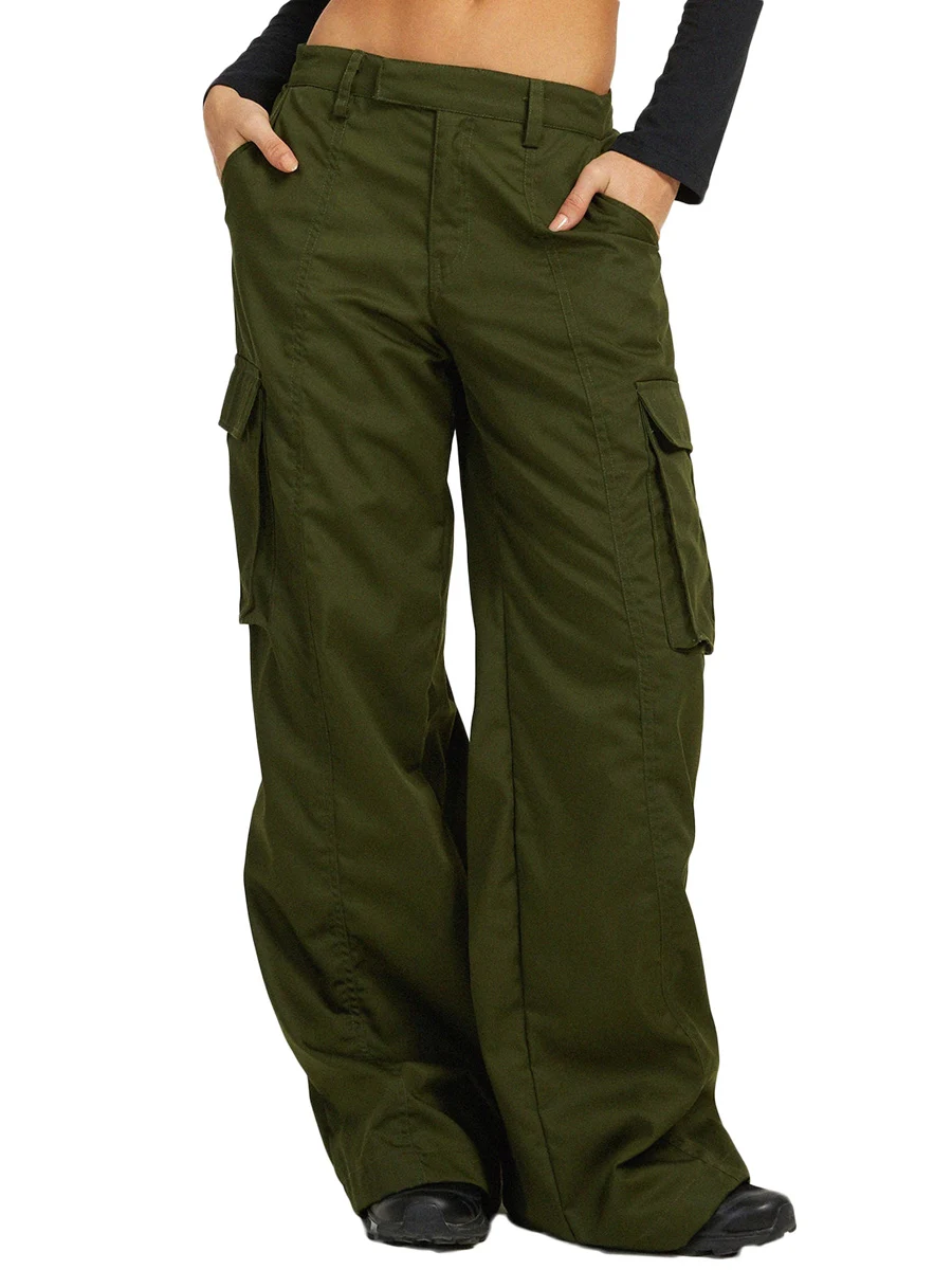

Women Cargo Baggy Pants Low Waist Wide Leg Flare Trousers Y2K Low Rise Bell Bottom Straight Casual Vintage Jeans