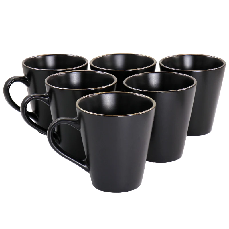 

Paul 6 Piece Stoneware Mug Set in Matt Black with Gold Rim