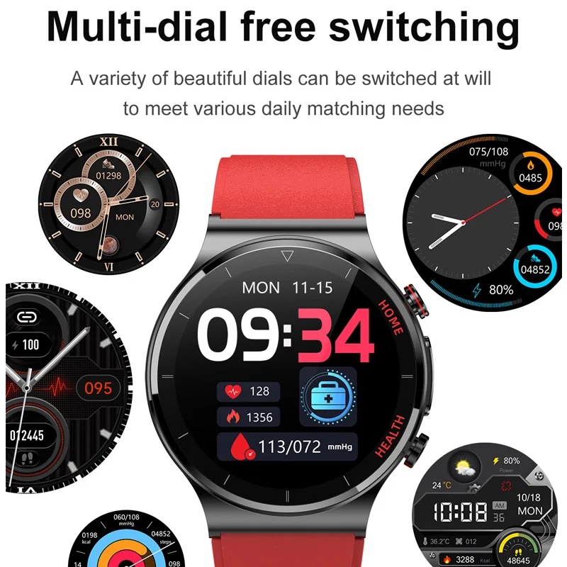 2022 New E300 Smart Watch Tracker Laser Therapy Blood Pressure Oxygen blood Lipids ECG Body Temperature AI Medical Smartwatch
