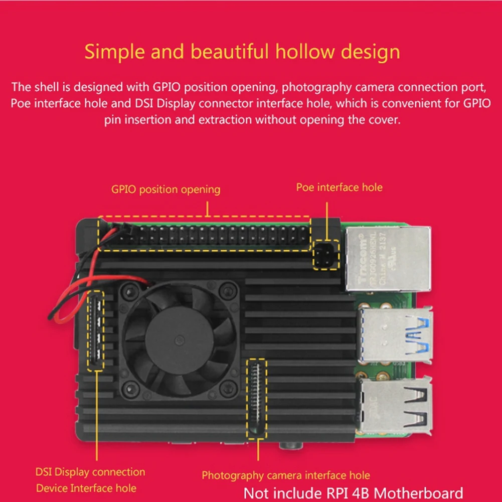 

Aluminum Case for Raspberry Pi 4B Heatsink with Cooling Fan+Thermal Pad for RPI 4B Development Board Protective Shell