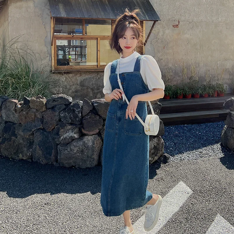 Свободное джинсовое платье без бретелек в гонконгском стиле женское утягивающее