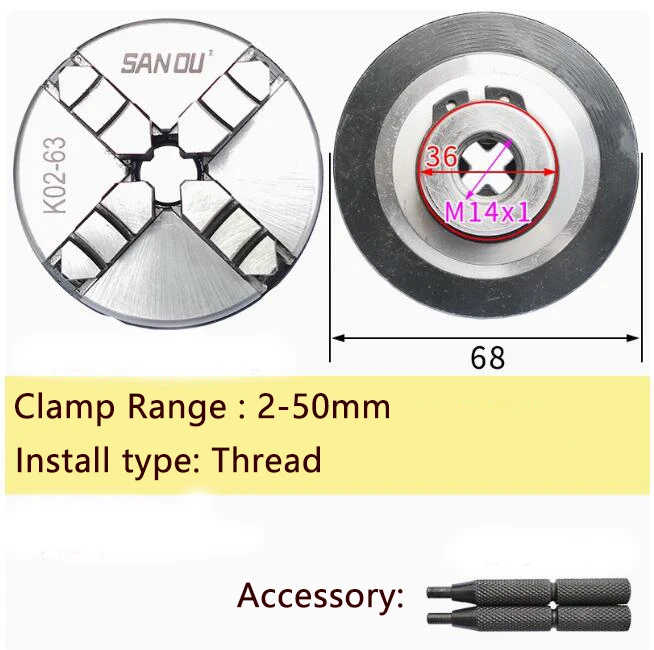 4-кулачковый патрон SANOU K02-63 для дерева