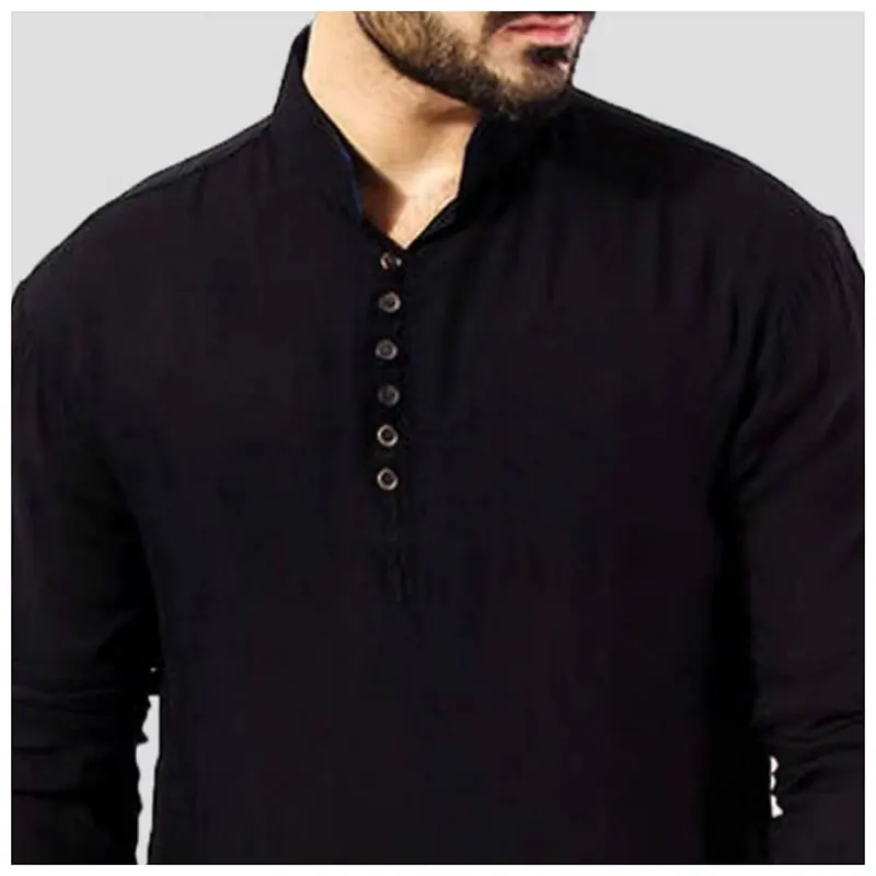 Summer Newest Arabic Style Fashion Simple Long Men's Shirt Solid Color Stand Collar Button Muslim Robe Islamic Abaya Sweater