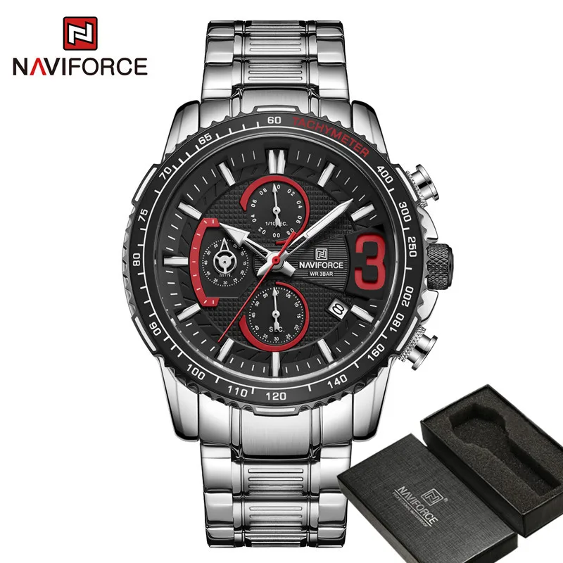 Часы NAVIFORCE мужские спортивные серебристые кварцевые с хронографом из
