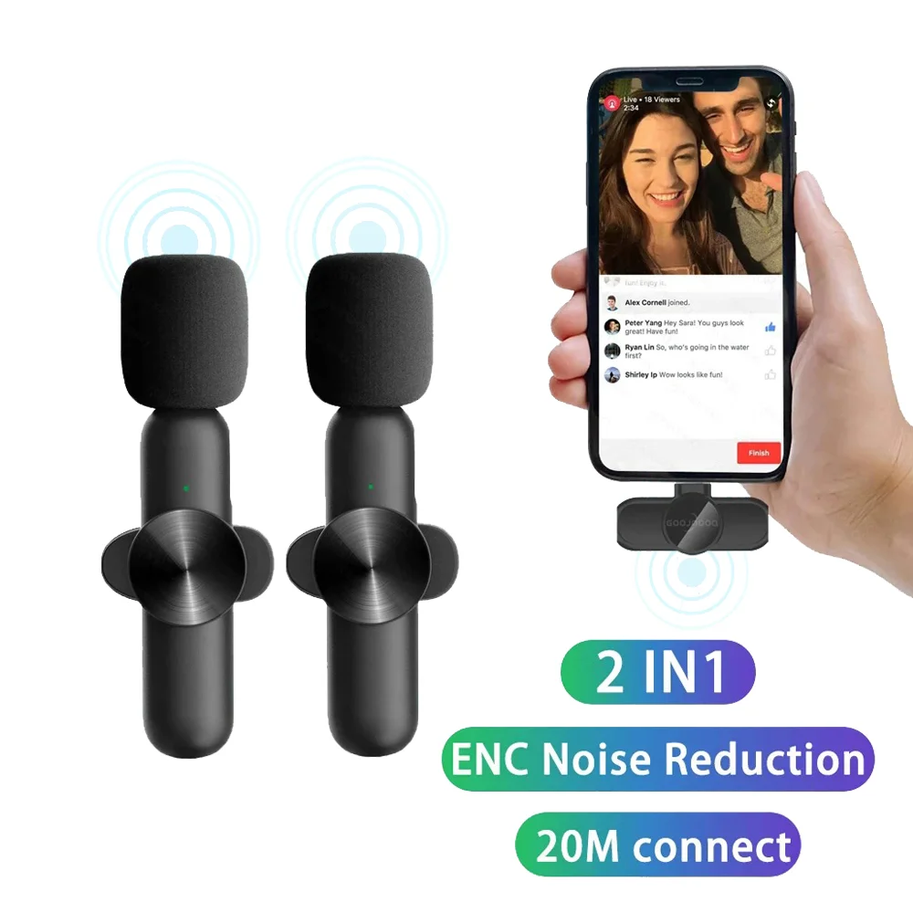 

Wireless Lavalier Microphone Portable Audio Video Recording Mini Mic for iPhone Android Live Broadcast Gaming Phone Microfonoe