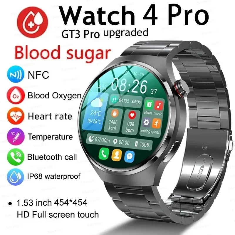 

New GPS Smart Watch Men For Huawei GT4 Pro 360*360 HD Screen Heart rate Bluetooth Call NFC IP68Waterproof Blood Sugar Smartwatch