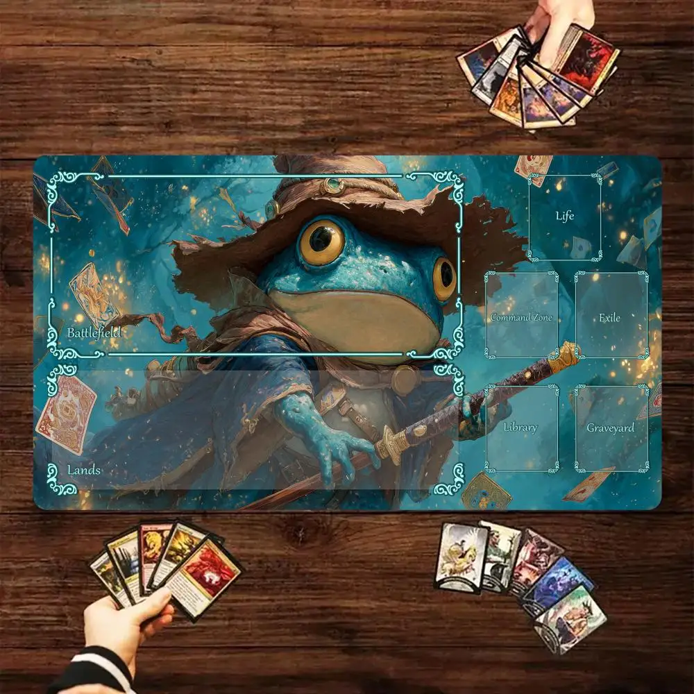 Фото Игровой коврик Blue-Robed Frog Warrior Magic Card Battle Mat MTG с противоскользящим основанием 35X60CM, коврик для настольных игр TCG №1