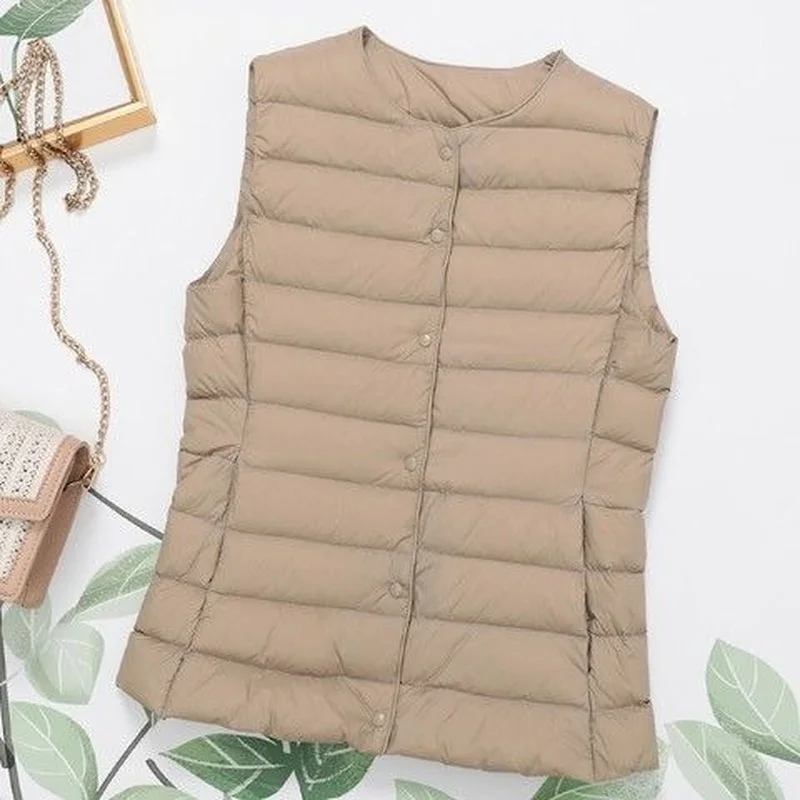 Women's Light Down Jacket White Duck Down Warm In Autumn Winter Plus Size Slim Fit Short Coat Sleeveless Tops Down Vest Fashion