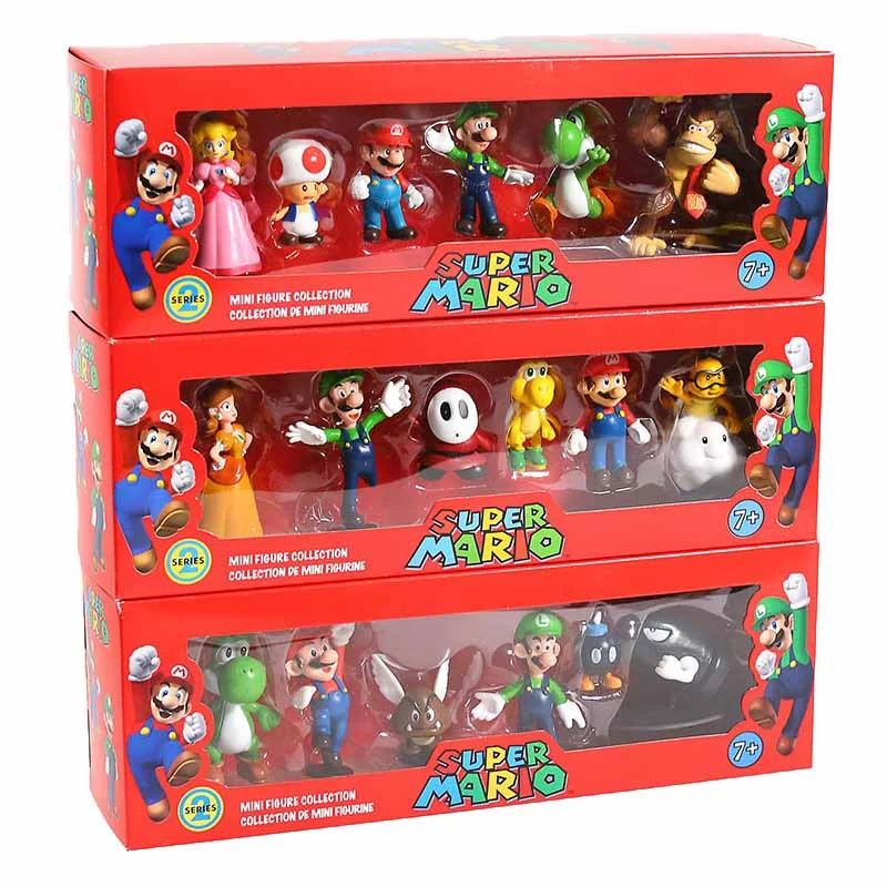 

Super Mario Bros Figure Doll Sets Kids Luigi Yoshi Donkey Kong Mushroom PVC Action Figure Toys for Home Decor Kids Birthday Gift