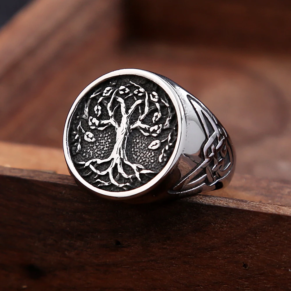 

Новое кольцо из нержавеющей стали с деревом жизни викингов, модное винтажное нордическое кельтское узелковое кольцо для мужчин и женщин, ам...