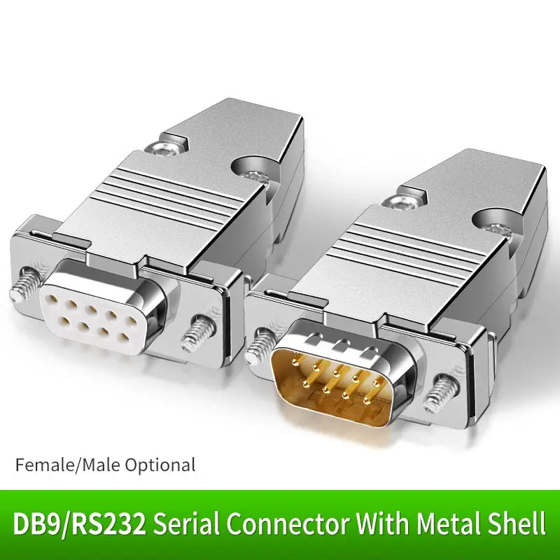 

1pc DB9 Serial Plug Connector 2 Rows Gold-plated 9 Pin RS232 Connector Male Female DB 9 COM PLC Serial Adapter With Metal Shell