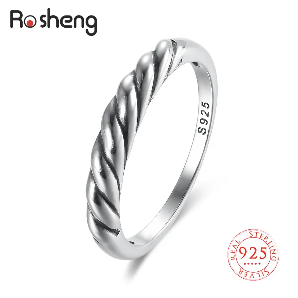 

Vintage 925 Sterling Silver Classics Intertwined Twisted Finger Rings for Women Men Couple Wedding Party Fit Lady Fine Jewelry