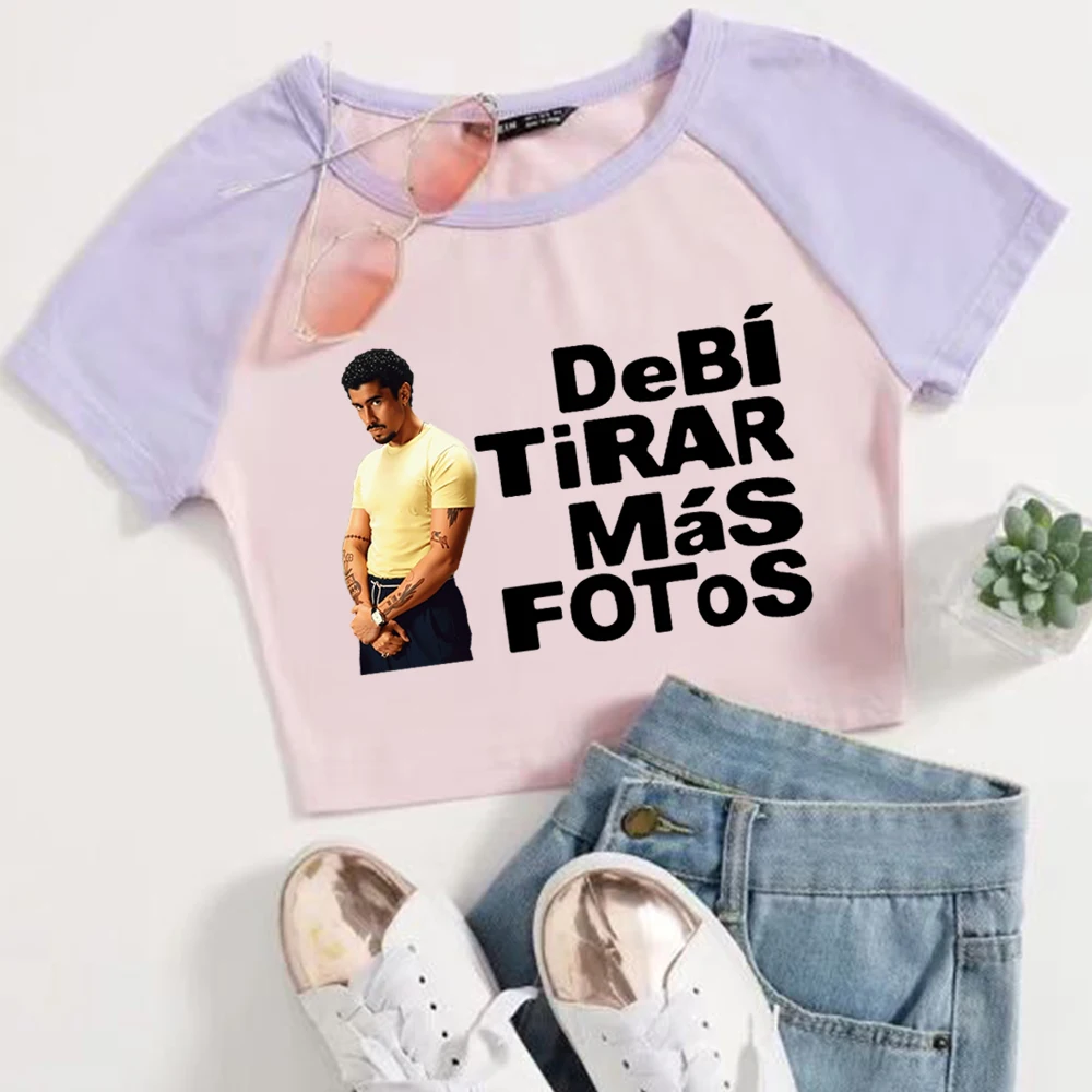 Bad Bunny Debi Tirar Mas Fotos Женская укороченная футболка Футболка для девочек Модные