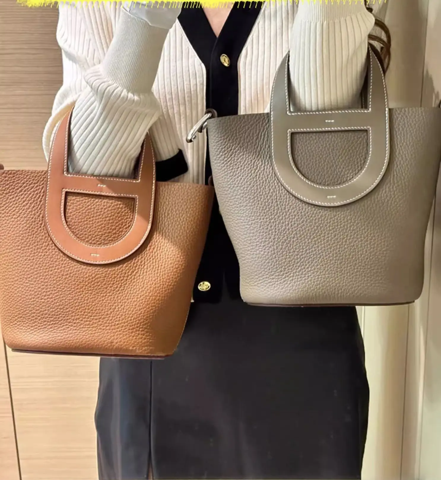

Luxury Vegetable Basket Bag, Cowhide Fashion Hundred Style Handbag, Bucket Bag, European and American Women's Shoulder Bag