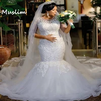 luxury crochet lace plus size wedding dresses 2022 elegant african mermaid boho wedding dress with sleeves country garden bride