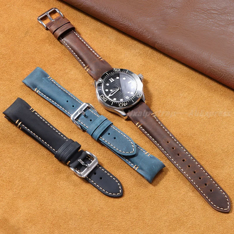 Высококачественный ремешок для часов из воловьей кожи с изогнутым концом 20 мм 22