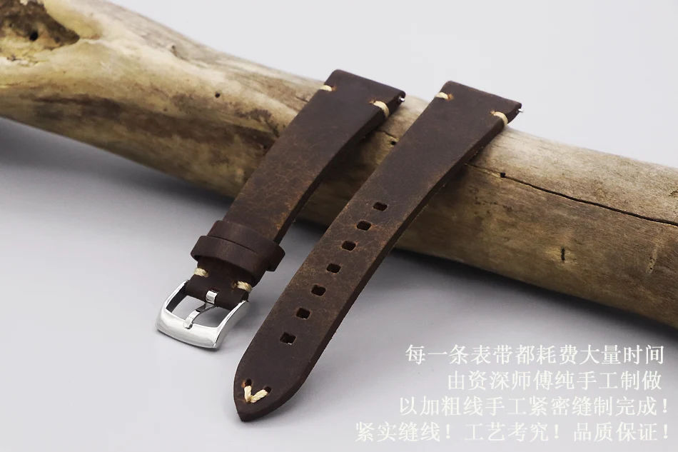 

Высококачественный винтажный браслет ручной работы из натуральной кожи ремешок для часов 20 мм Ретро мужской ремешок из воловьей кожи быстр...