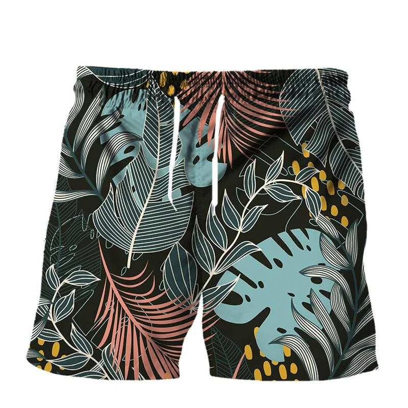 Пляжные шорты с рисунком растений и листьев для мужчин Цветные 3D плавки принтом