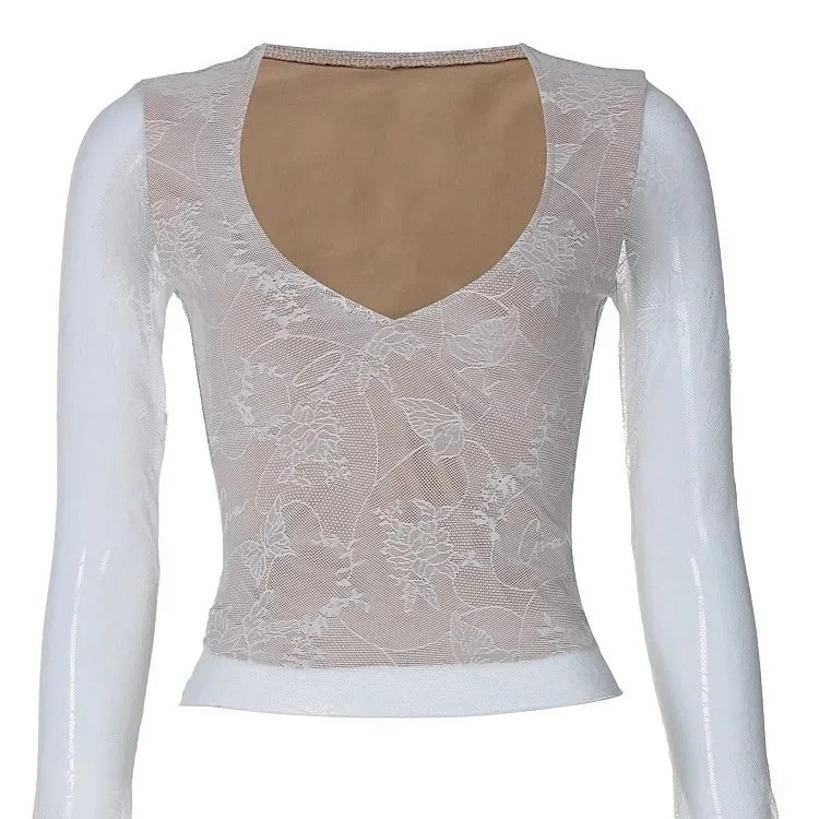 Сексуальная утягивающая футболка с v-образным вырезом и длинным рукавом для