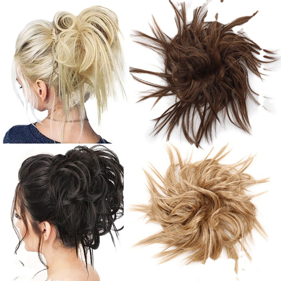 

Synthetic Messy Bun Fake Hair Curly Donut Scrunchie Chignon Updo Hairpieces Bands Bundle Tail Elastic Blonde Hair For Women