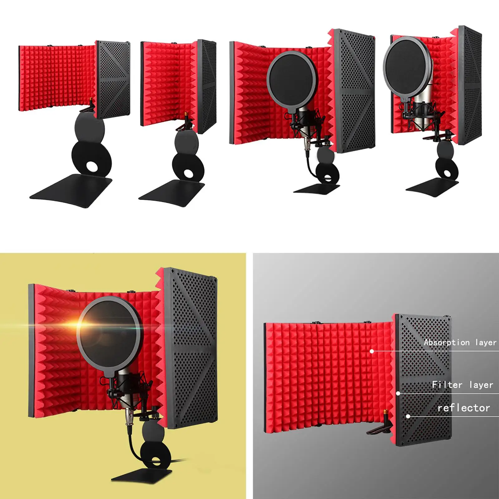 

Portable Isolation Shield with Stand Mic Sound Dampening Foam Reflector Acoustic Sound Shield for Recording Broadcast Office