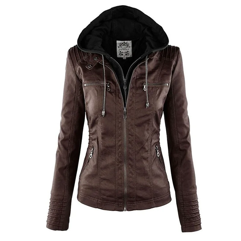 Faux Leather Jacket Women 2021 New Basic Coat Female Winter Motorcycle Jacket Faux Leather Suede PU Zipper Hoodies Outerwear