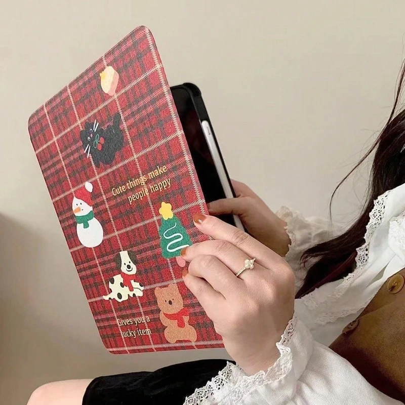 Рождественский мишка в красную клетку 360° ° Вращающийся чехол для планшета iPad