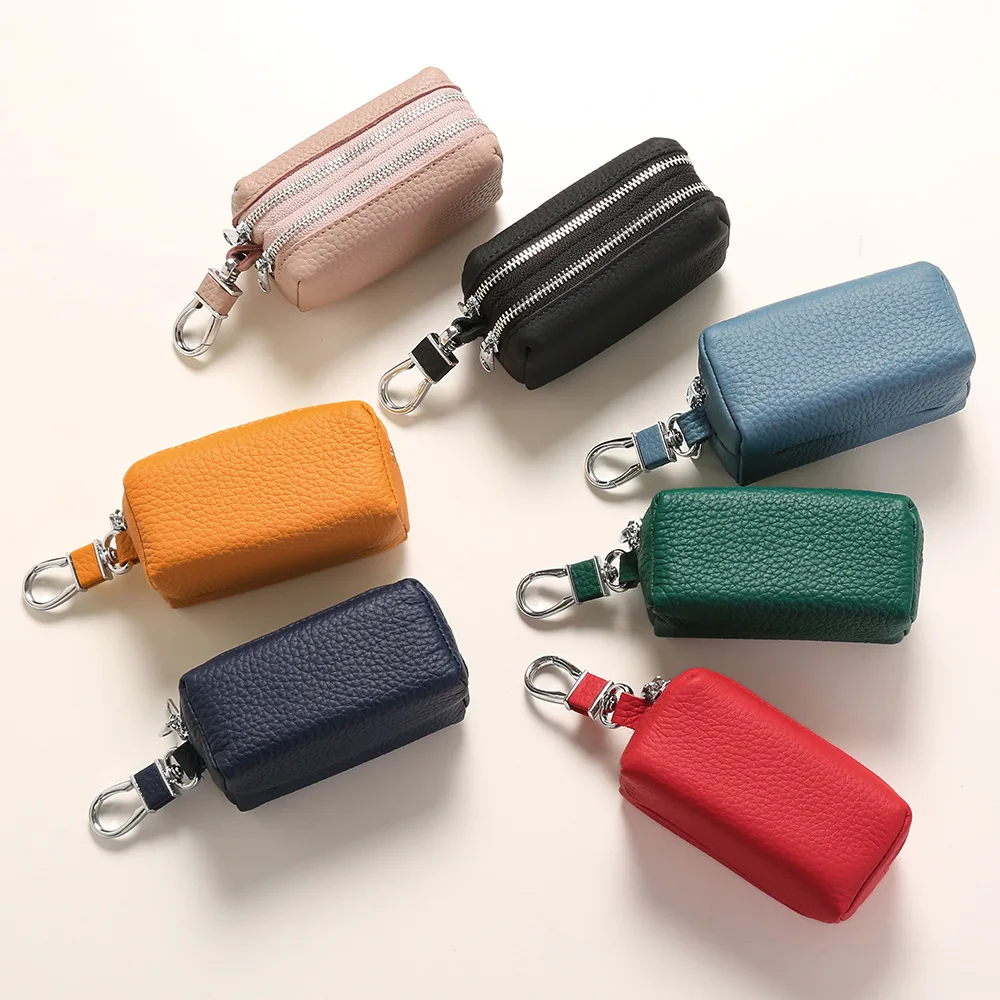 

Genuine Leather Large Capacity Car Key Bag Double Layered Multifunctional Card Bag Zero Wallet Key Bag