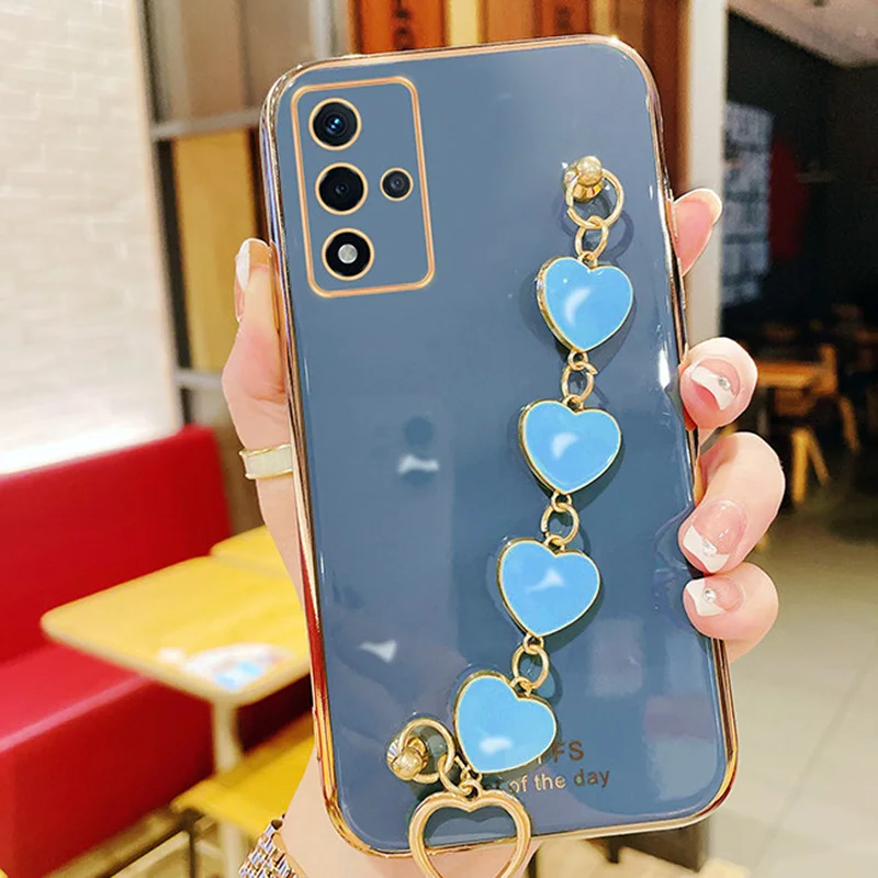 Luxury Heart Bracelet Case For OPPO A5 A9 A15 A16 A52 A53 A54 A72 A73 A74 A93 A94 A95 A76 F11Pro F17 F19 Pro Realme C21 C31 C35