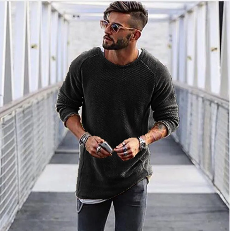 Spring and Autumn Men's Top Long Sleeve Popular Men's T-Shirt Round Neck Long Sleeve Underlay Sweater Mens Clothing