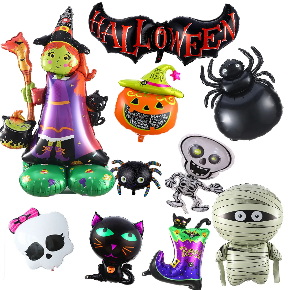 

2022 New Halloween Balloons Witch Pumpkin Spider Skeleton Man Foil Globos Scary Halloween Decorations for Home Kids Toys