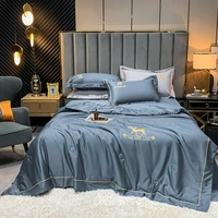 2022 hot salelight luxury silk embroidery breathable comfortable spring summer thin quilt king queen twin bed sheet pillowcase