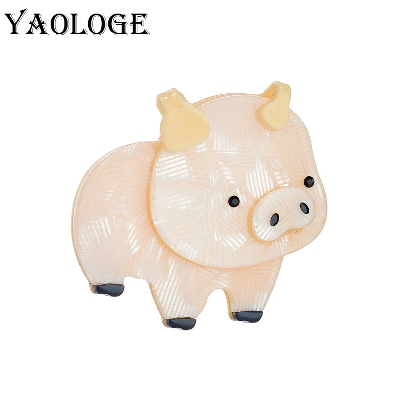 

YAOLOGE Acrylic Cartoon Pink Piggy Brooches For Unisex Kids Pin Badge Accessories Lovely New Trends Christmas Gift Jewelry Брошь
