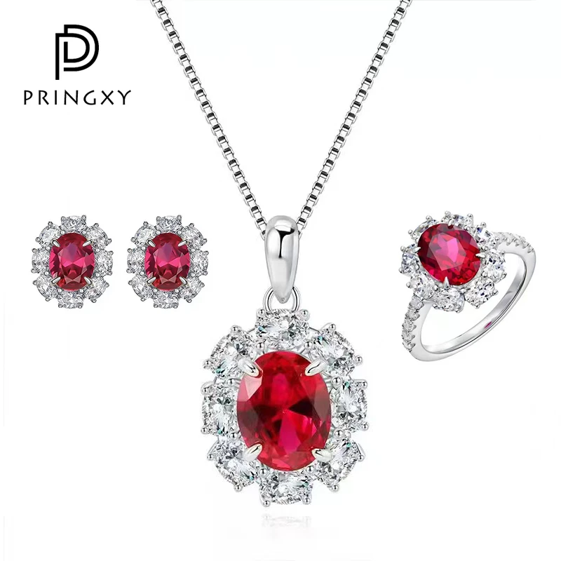 PRINGXY 925 Sterling Silver Emerald Gemstone Pendants and Necklaces Diamonds Earring for Women Wedding Gift Luxury Jewelry Set