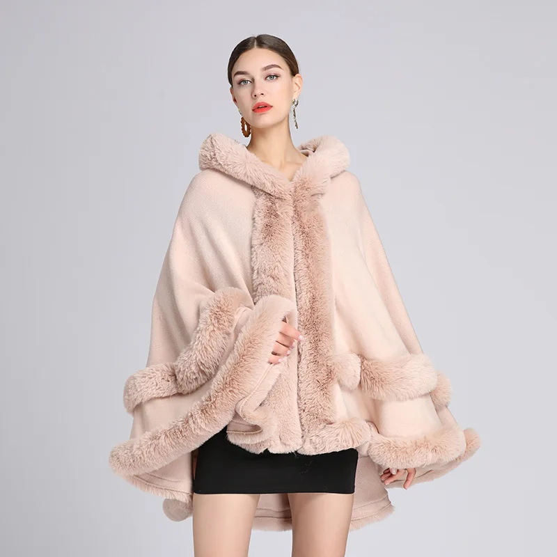 2022 Winter New Women Leopard Print Woolen Coat Fur Collar Shawl Cloak Loose Large Size Plus Velvet Warm Coats Female Clothing