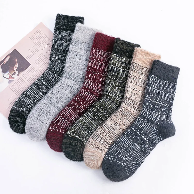 

3 Pairs Warm Sock Winter Retro Style Wine Red Socks for Men Anti-Slip Male Khaki Sock Christmas Gifts