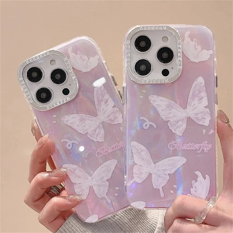 Korean Cute Gradient Butterfly Shell Pattern For Phone Case iPhone 13 14 11 12 15 Pro Max Plus X XR XS Shockproof Bu