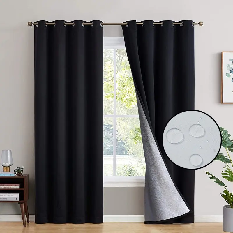 

Window Drape Curtain Single Panel Pure Black Curtain Thicken Waterproof Curtain Blackout Curtains for Home Bedroom Livingroom