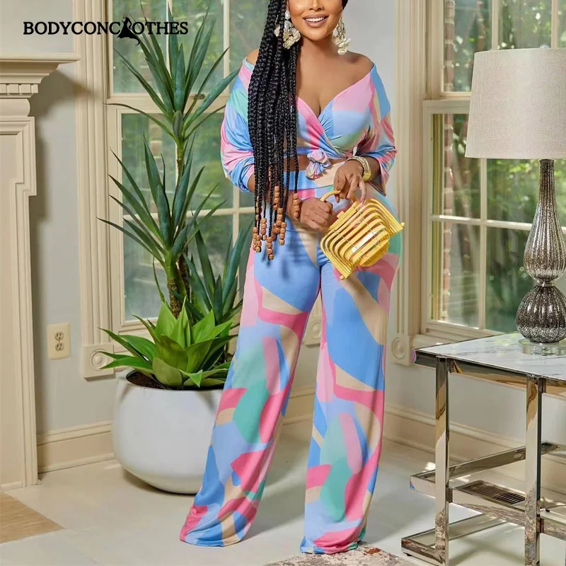 

Bodyconclothes Two Piece Set Women Sexy Club Long Sleeved Trousers V-neck Women 2022 Enterizos Para Mujer Largos Elegantes