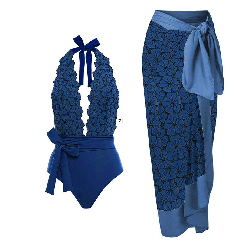 

Women One Piece Swimsuit Swimming With Skirt Swimwear Cover Up Retro Holiday Beach Dress Backless Summer Elegant Surf Wear
