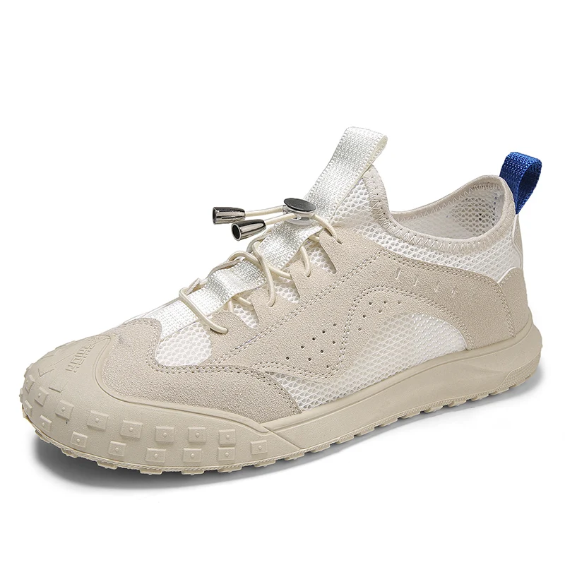 

Suede Leather Mesh Breathable Men's Leather Shoes Summer Lace Up Men's Hiking Shoes Trendy Anti Impact Toe Men's Sandals Shoes