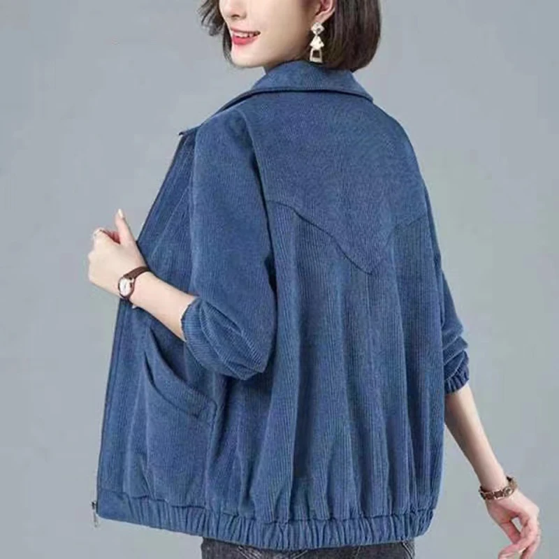 

Oversize 8xl Corduroy Lapel Cropped Jacket Women Casual Loose Coats Spring Outerwears Korean Fashion Chaquetas Elegant Ceketler