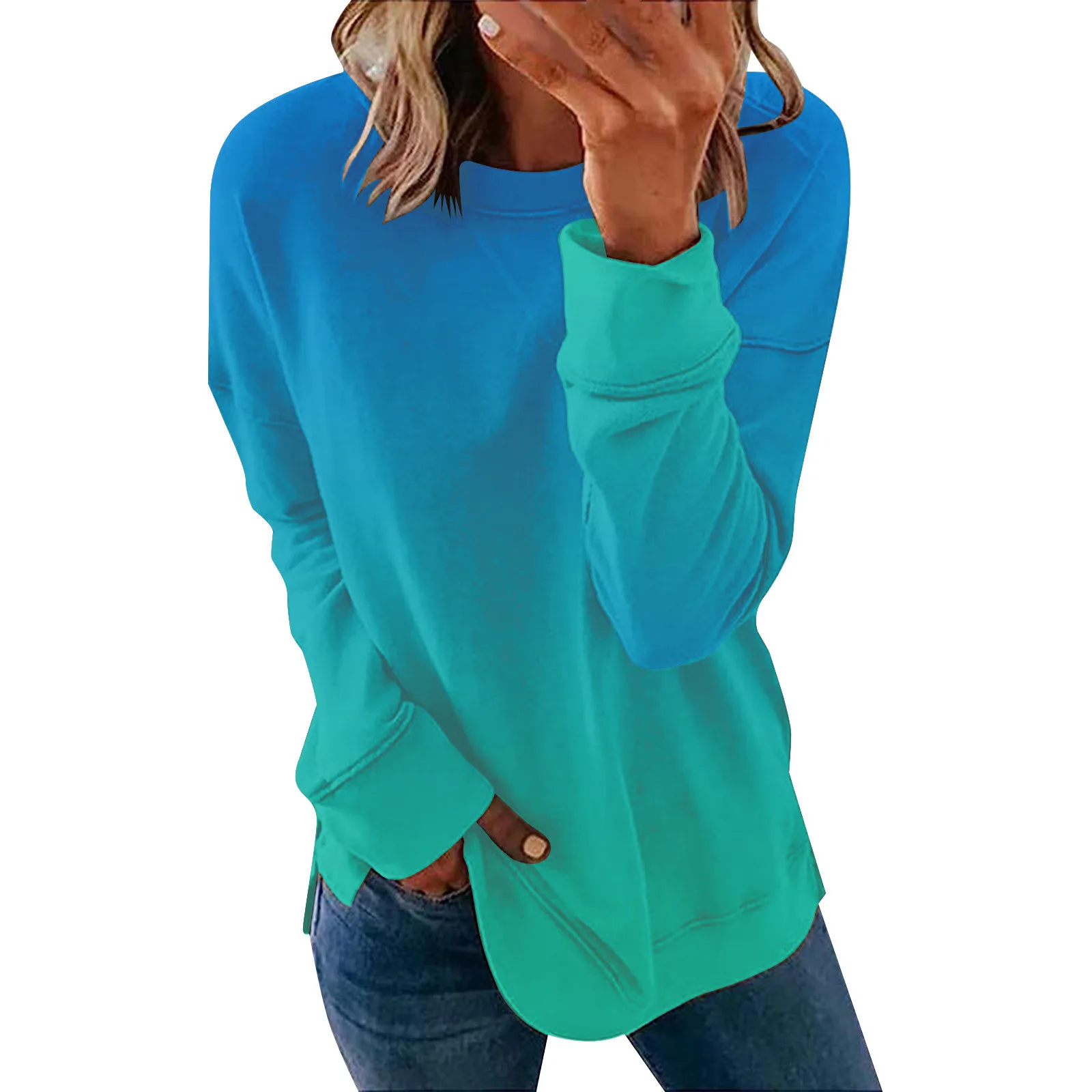 

Lady Sweatshirts Women Women's Autumn Long Sleeve Gradient Print Pullover Sweatshirt Tops Women's Winter Shirts