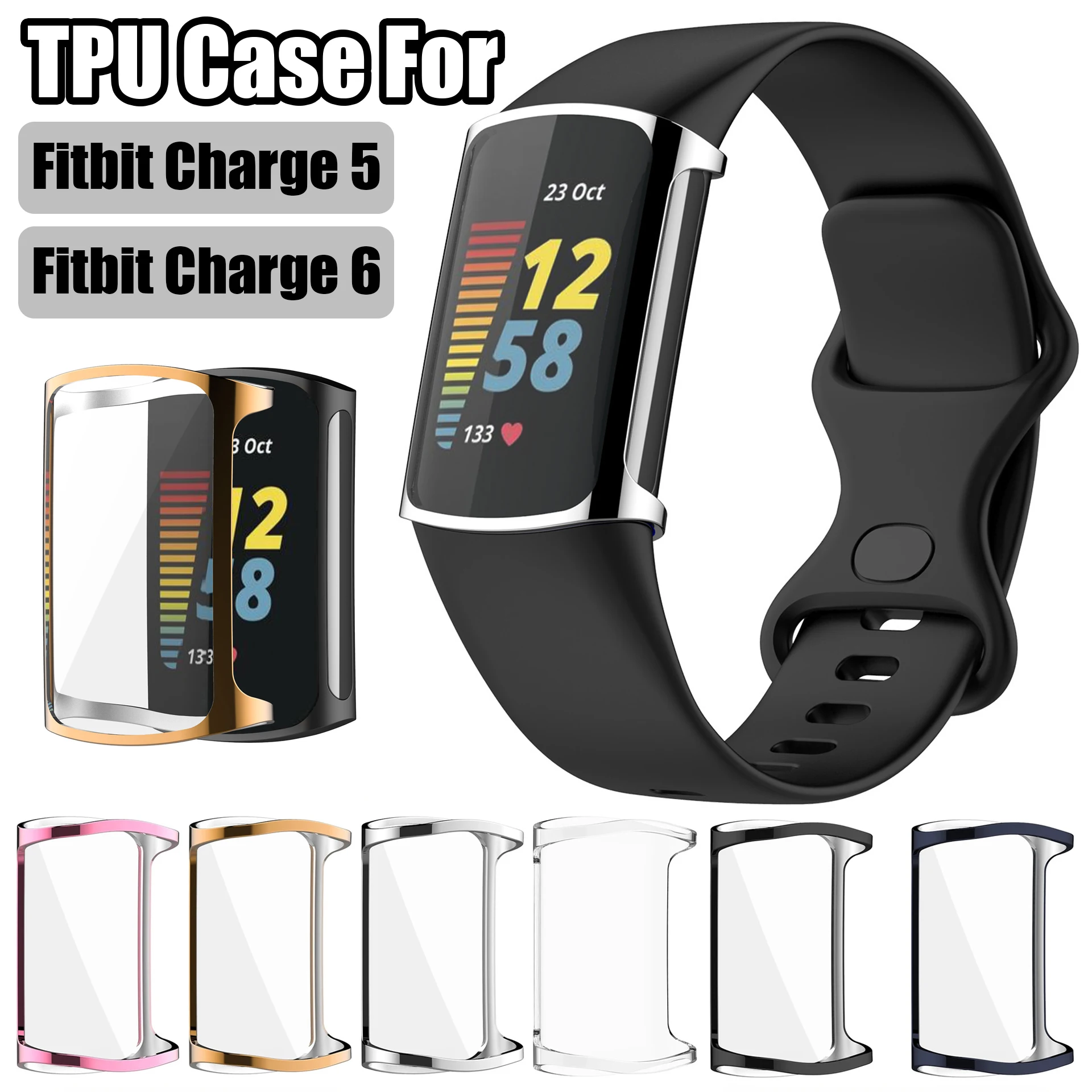 Чехол для Fitbit Charge 6 защита экрана из ТПУ Защитные Чехлы чехол с полным покрытием 5