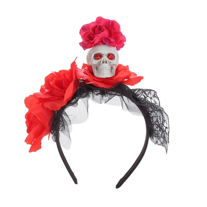 

Skull Headband Halo Flower Headband Women Shoot Hairbands Halloween Tiaras