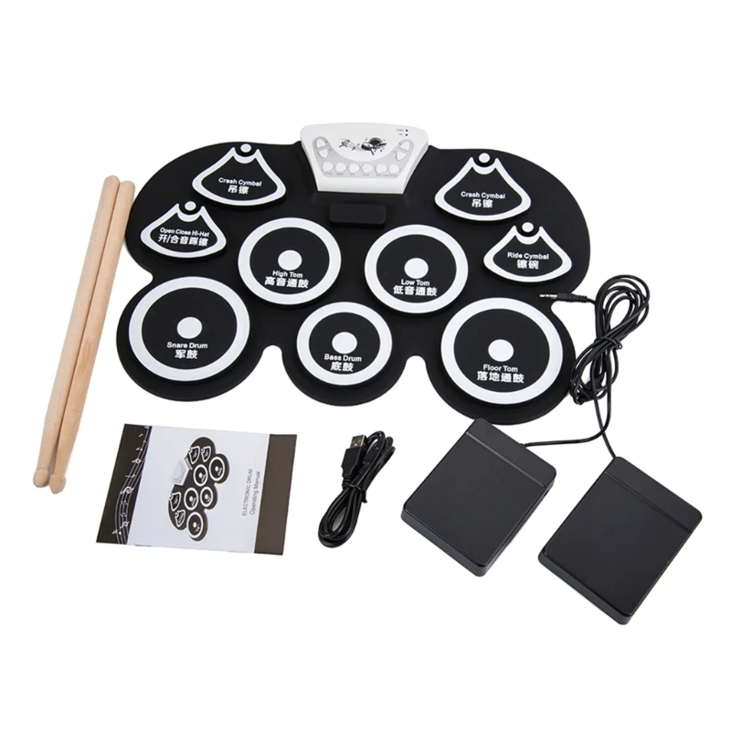 

Electric Drum Pad Practice Drum Pad with Drum Sticks & Foot Pedal Roll-Up Drum