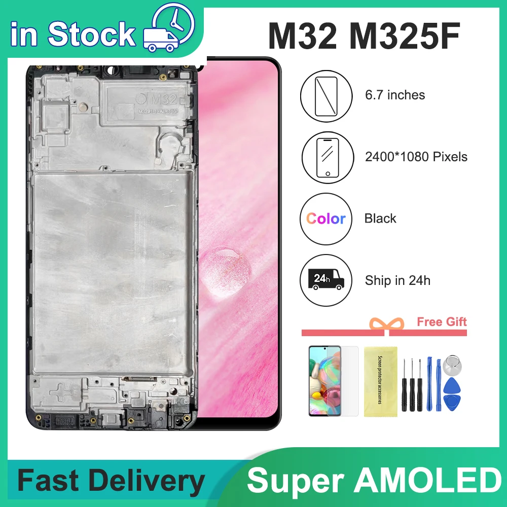 

ЖК-дисплей 6,4 дюйма Super AMOLED для Samsung Galaxy M32, M325F, M325F/DS, M325, сенсорный экран с рамкой и дигитайзером в сборе