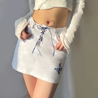 2021 fashion lady solid slim casual streetwear clothing short skirts summer women high waist butterfly embroidery pattern skirt